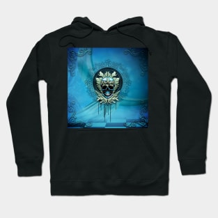 Elegant decorative blue skull with leaves Hoodie